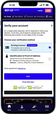 Document upload page for identity check