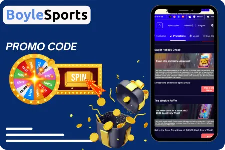 Promotions area showing boylesports casino promo code