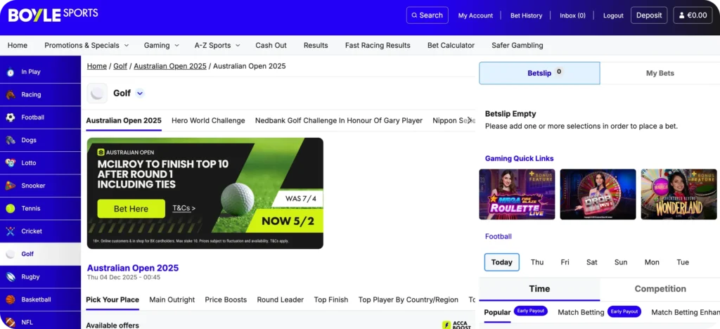 Boylesports Golf Betting